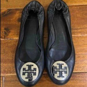 Tory Burch Black Leather Flats Sz 11, Silver Emblem